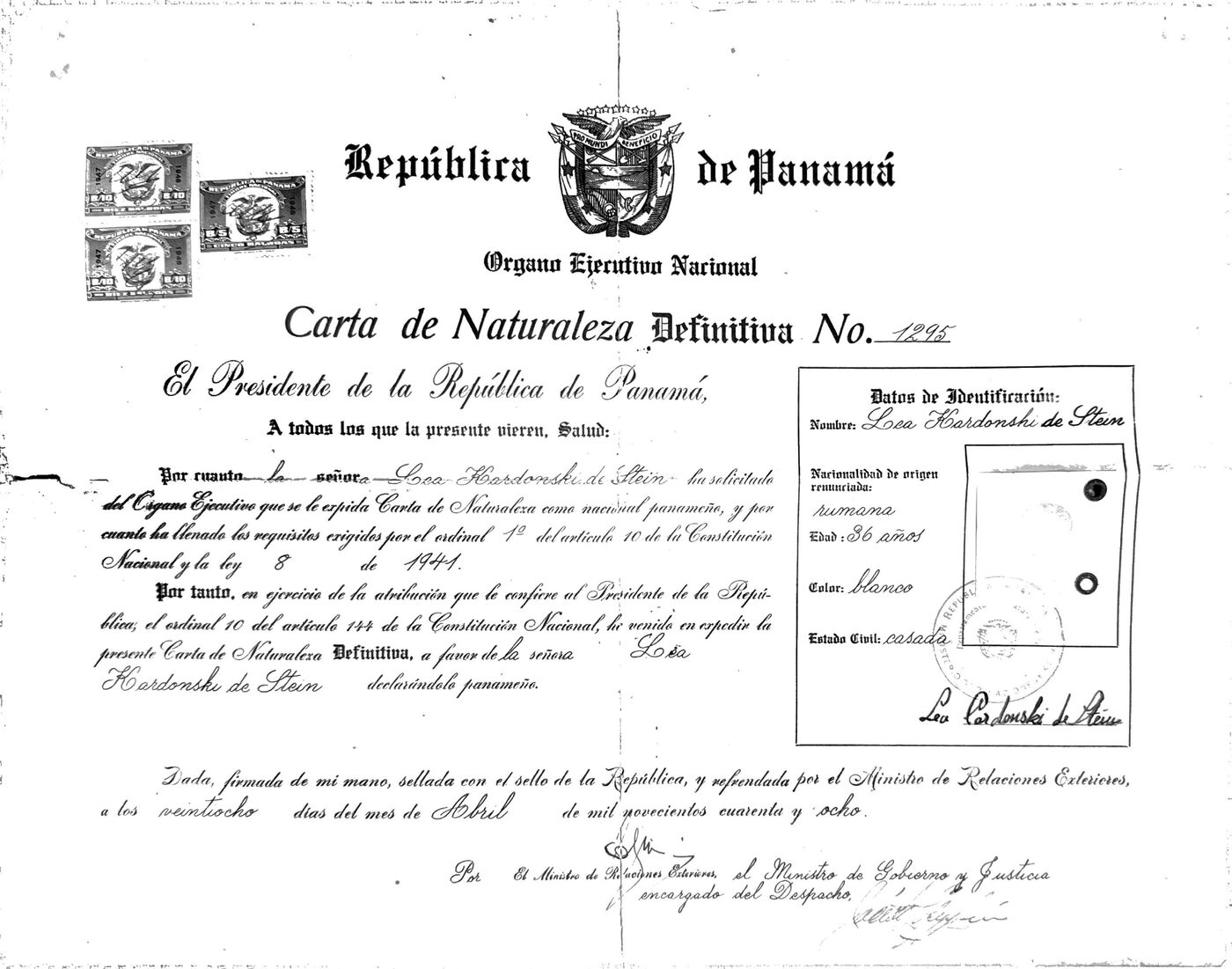 Carta de Naturaleza — Lea Kardonski de Stein