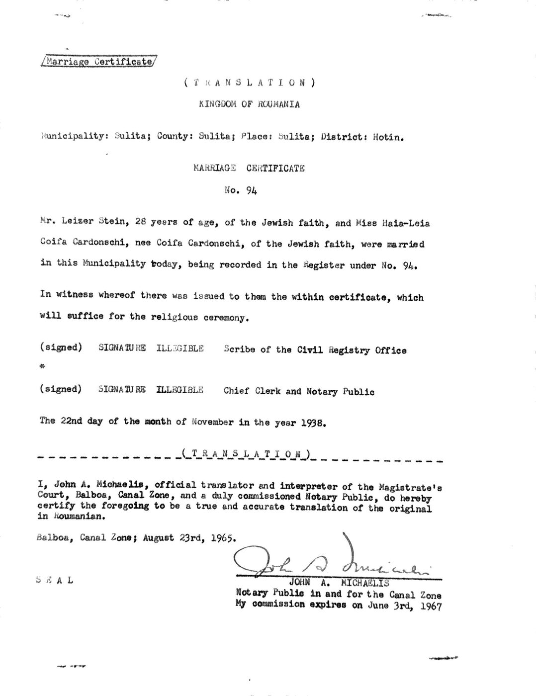 Traducción oficial del acta de matrimonio