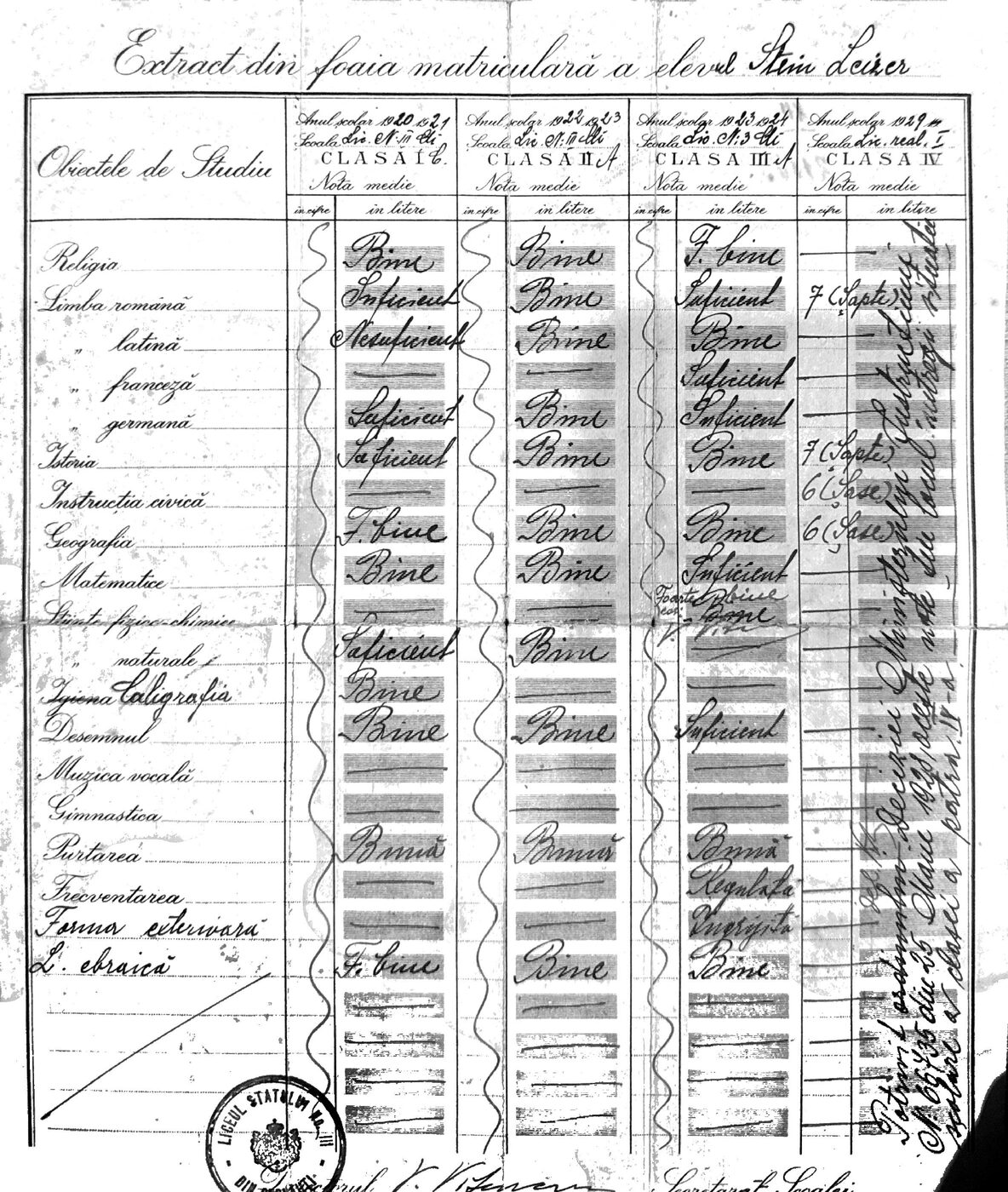 Historial académico de Leiser Stein