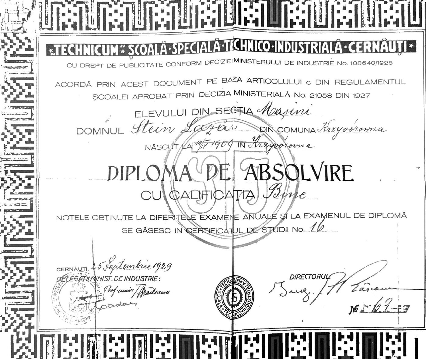 Diploma Técnico-Industrial de Cernăuți